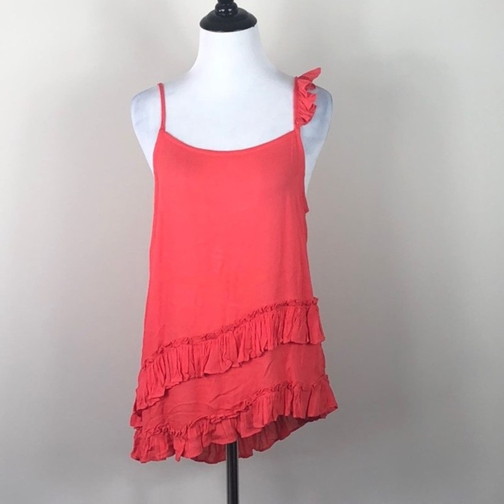 Ro & De Top Coral Asymmetrical Ruffle Tank Top - Picture 3 of 6